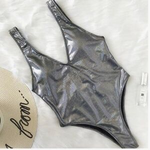 Womens Metallic Glitter One Piece Bikini Sexy Mermaid Liquid Thong Monokini M